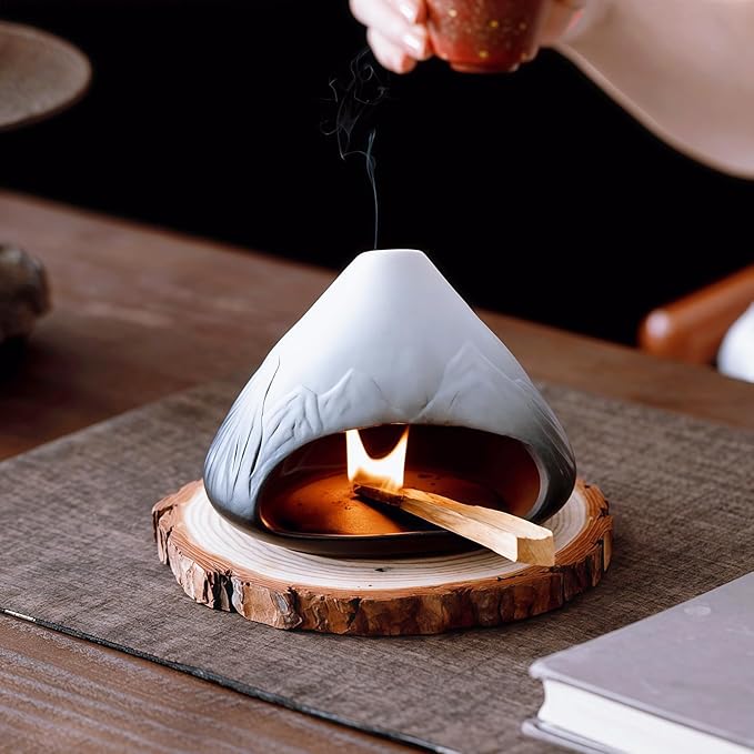Handmade Ceramic Palo Santo Holder Burner & Sage Holder - Mini Tabletop Chiminea Burner Tray with Ash Catcher, Decorative Incense Holder for Spiritual Meditation & Yoga