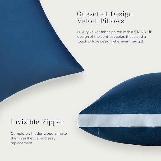 Phantoscope Pack of 2 Velvet Throw Pillow Covers, Decorative Soft Velvet Pillows Accent Double-Sided Gusseted Design, Square Cushion Case for Couch Sofa Bed, Navy Blue, 18 x 18 inches 45 x 45 cm