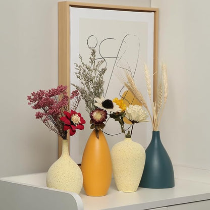 Colorful Ceramic Vase Set of 4, Minimalist Rustic Vases for Home Decor, Decorative Vases for Kitchen, Office, Living Room, Bathroom, Weddings and Festival Decorations