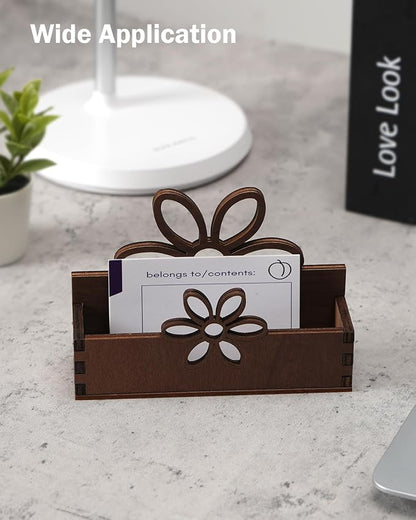 eZAKKA 2 Pack Business Card Holder, Wooden Business Card Stand for Office Home Desktop Tabletop Organizer(Flower)
