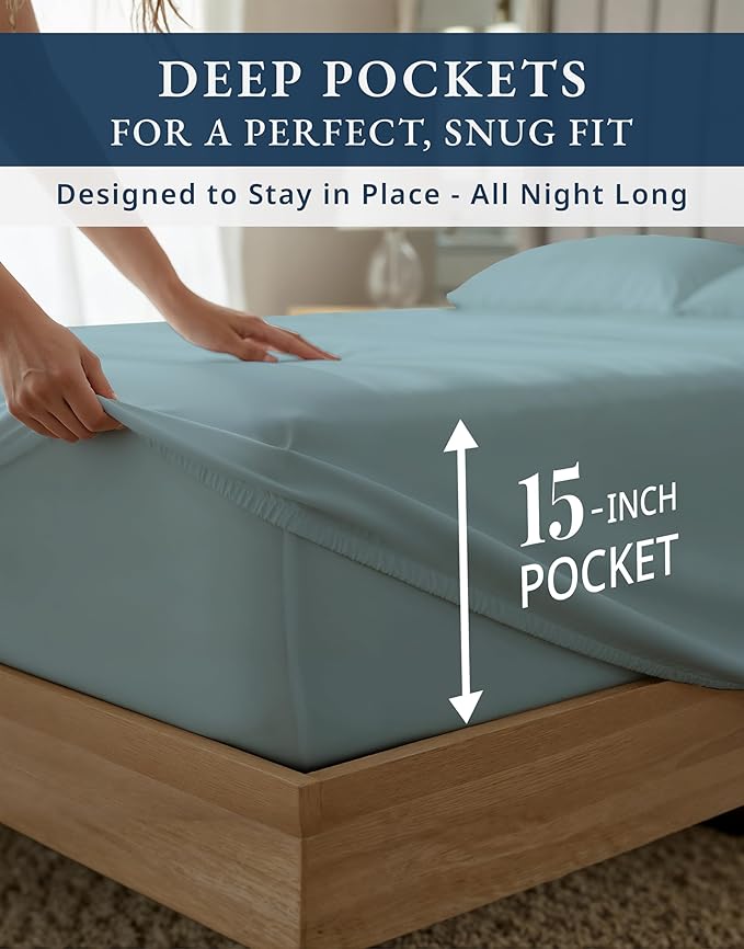 LANE LINEN Luxury Hotel Style 100% Egyptian Cotton Bed Sheets Full Size - 1000 Thread Count, Mercerized Cotton, Fade Resistant Sustainably Produced Full Bedding Sheets & Pillowcases - French Blue
