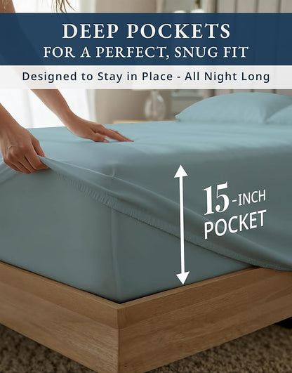 LANE LINEN Luxury Hotel Style 100% Egyptian Cotton Bed Sheets Full Size - 1000 Thread Count, Mercerized Cotton, Fade Resistant Sustainably Produced Full Bedding Sheets & Pillowcases - French Blue