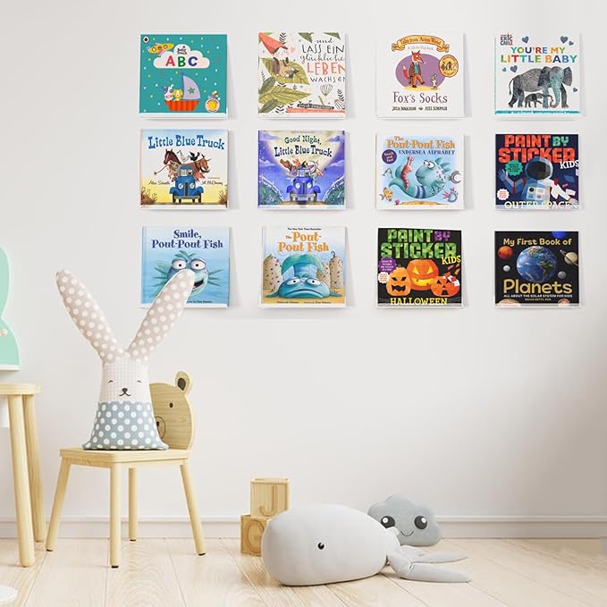 12 Pack Vinyl Record Shelf Wall Mount, 12 inch Record Holder for Storage & Display, Clear Floating Shelf for Kids Bookshelf, Magazine Rack, Picture Ledge