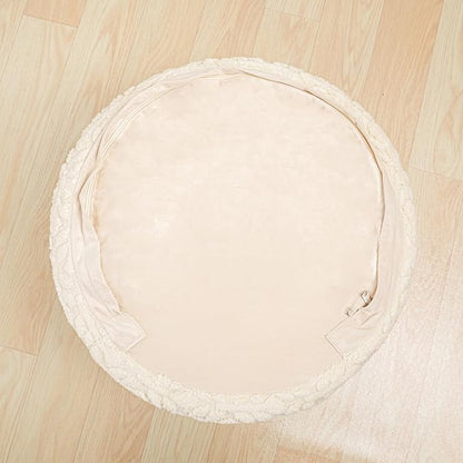 Round Pouf Ottoman Stuffed 20 x 20 x 14 Inches Boho Poof Foot Stool Home Decor Floor Pouffe Ottoman Foot Rest for Couch Sofa Bean Bag Chairs Living Room Bedroom (Linen)