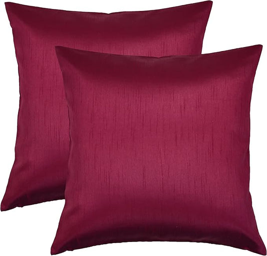 Aiking Home 26x26 Inches Faux Silk Square European Shams, Zipper Closure, Burgundy (Set of 2)
