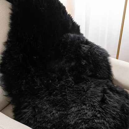 Woolous Genuine Black Sheepskin Rug 2x6 ft – Real Sheep Skin Double Pelt Runner Rug, Soft Thick Plush Fur Carpet for Bedroom, Living Room & Nursery