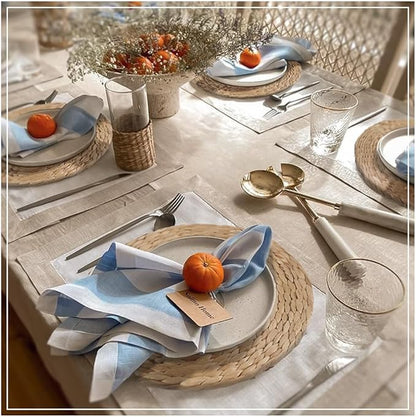 Natural Round Placemats Set of 8, Woven Placemats 13.7", Herringbone Pattern, Table Mats Braided Heat Proof, Farmhouse Boho Table Place Mat Ourdoor Wicker Chargers for Dinner Plates