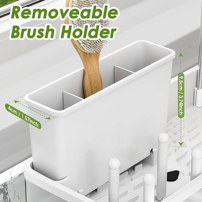 Stainless Steel Sink Caddy, Sponge Holder for Kitchen Sink with Brush Holder & Dishcloth Rack, Rustproof Organizer Countertop, Soap Dispenser Kitchen Organizers Storage Essentials, White