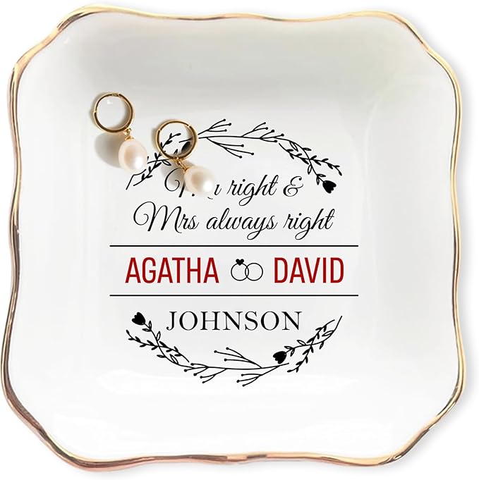 Custom Couple Jewelry Tray Wedding Gifts for Bride and Groom, Personalized Mr and Mrs Ring Dish, Engagement Ceramic Ring Holder, Newlywed Trinket Plate, Gift for Romantic Anniversary