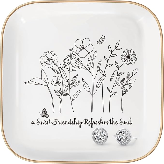 Christian Jewelry Dish Gifts for Women,Personalized Confirmation Jewelry Tray Gifts for Teen Girls，Baptism Gifts for Girl with Bible Verse for Birthdays Christmas (Friendship)