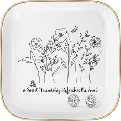 Christian Jewelry Dish Gifts for Women,Personalized Confirmation Jewelry Tray Gifts for Teen Girls，Baptism Gifts for Girl with Bible Verse for Birthdays Christmas (Friendship)