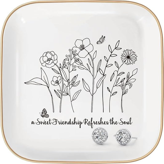 Christian Jewelry Dish Gifts for Women,Personalized Confirmation Jewelry Tray Gifts for Teen Girls，Baptism Gifts for Girl with Bible Verse for Birthdays Christmas (Friendship)