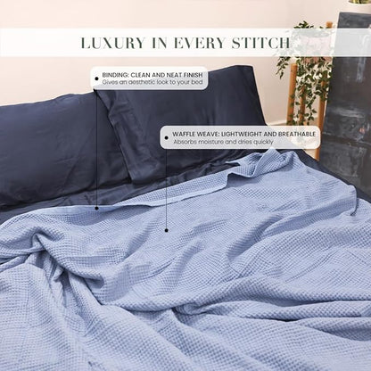 Salt Earth GOTS Certified 100% Organic Cotton Throw Blanket, 108" X 90" Waffle Blankets & Throws for Bed, Throw Blanket for Couch, Modern & Cozy Blanket, All Season Comfy & Soft Blanket(Powder Blue)