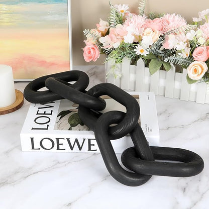 HMASYO Black Wood Chain Link Decor, 5-Link Wooden Decorative Chain Home Decor Accents, Coffee Table Decor, Shelf Decor Aesthetic, Modern Bookshelf Table Decorative Objects for Living Room