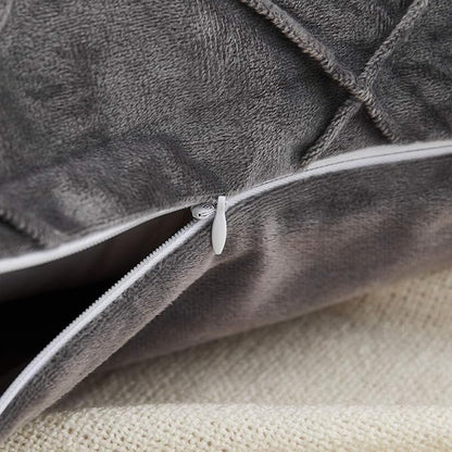 JAUXIO Diamond Pinch Pleated Crystal Velvet Pillowcases 2 Pack Solid Pintuck Throw Cushion Cover for Home Decor Hidden Zipper Closure (Dark Grey, Standard)