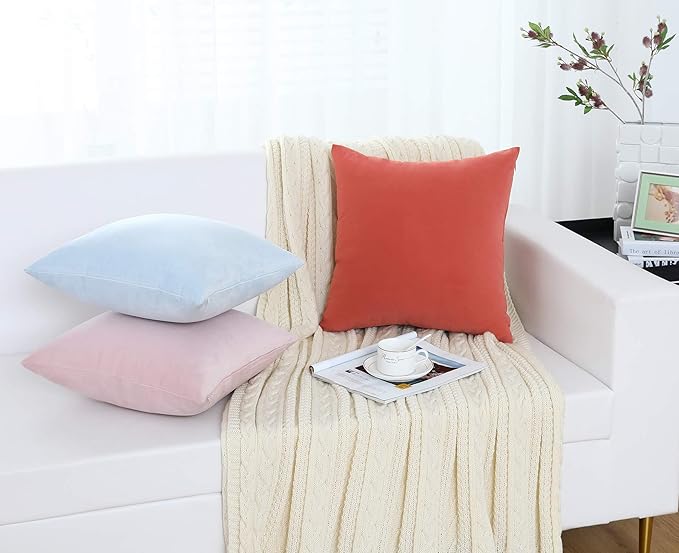 Jeneoo Set of 2 Comfy Soft Velvet Lumbar Throw Pillow Covers for Sofa Couch, Decorative Solid Rectangle Cushion Cases for Bedroom Car (12 x 20 Inches, Baby Pink)