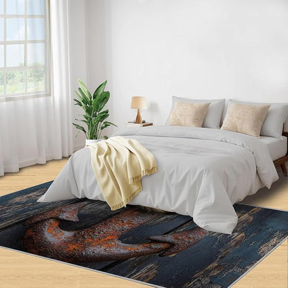 Nautical Anchor 3x5 Area Rugs,Distressed Wood Bedroom Rug Nautical Style Non-Slip Washable Rug for Living Room Nursery Kitchen Low-Pile Carpet