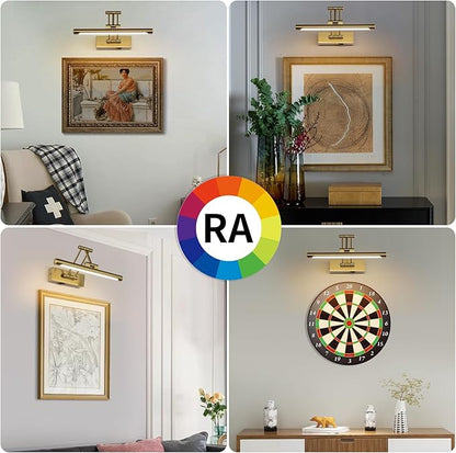 Battery Operated Picture Light with Remote,Wireless Gallery Lights Brass 12in Rechargeable Display Light with Flexible Swing Arm,Dimmable Wall Sconce for Artwork on Wall
