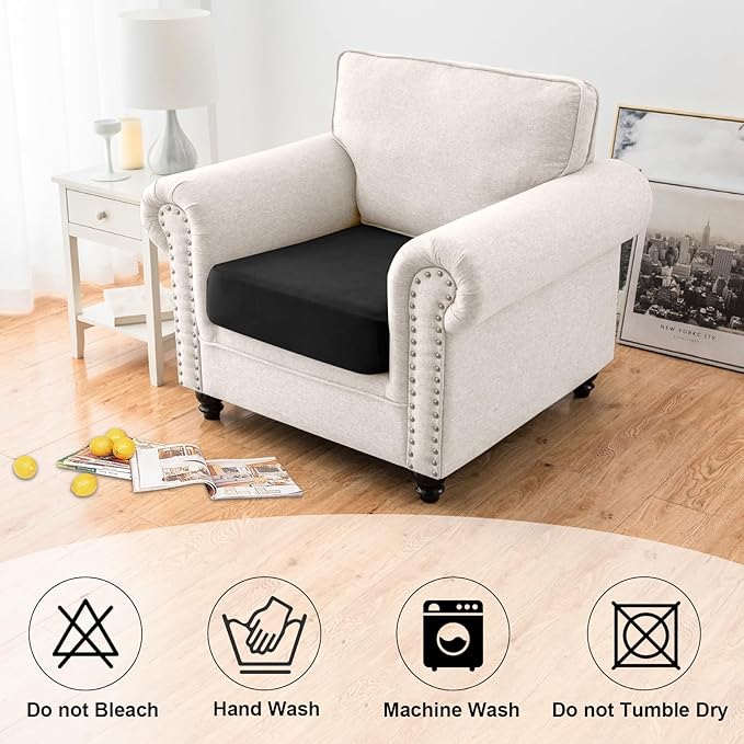NAISI Waterproof Couch Cushion Covers Thick Velvet Fabric Washable Sofa Slipcovers 1 Piece Individual Sectional Couch Covers with Elastic Bottom(1 PC for Seat Cushion or Backrest,Black)