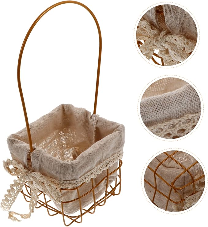 Iron Decorative Storage Basket Handle for Home and Garden Multi-functional Floral Arrangement Container Rustic Style Wire Handbasket for Living Room and Office Decor