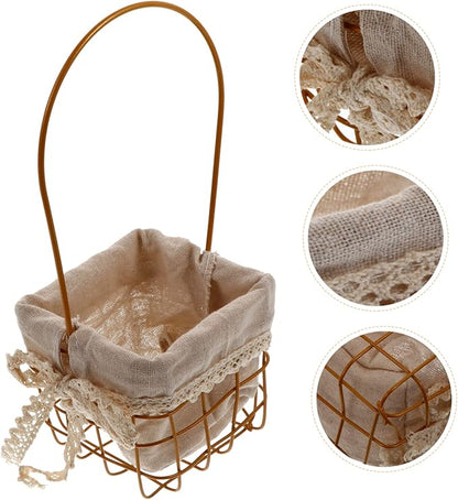 Iron Decorative Storage Basket Handle for Home and Garden Multi-functional Floral Arrangement Container Rustic Style Wire Handbasket for Living Room and Office Decor
