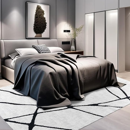 YIHOUSE Modern Washable 8'x10' Area Rug for Living Room Bedroom - Large Abstract Black and White Rug Non-Slip Ultra-Thin Home Decor,Geometric,8x10ft