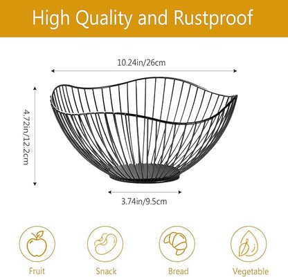 2-Pack Kitchen Countertop Fruit Baskets – Sturdy Metal Wire Rack, Multi-Purpose Tabletop Storage Tray for Fruits, Vegetables, Bread, and Household Items (Black)