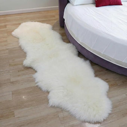 Woolous Genuine New Zealand Sheepskin Double Pelt Rug - Handmade Sheep Skin Runner Rug, Soft Thick Natural Bedside Area Rug for Bedroom and Living Room Decor, 2x6 ft