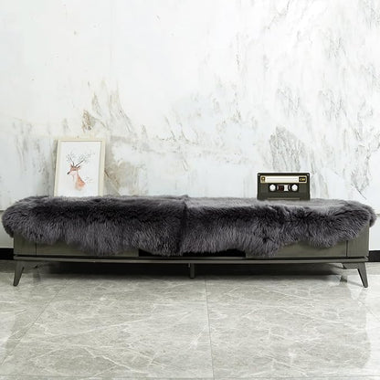 Genuine Sheepskin Rug New Zealand Fluffy Lambskin Rug, Natural Luxury Sheepskin Throw for Bedroom Living Room Children's Room - Premium Area Rug Chair Cover (2×6 Feet, Dark Charcoal Grey)