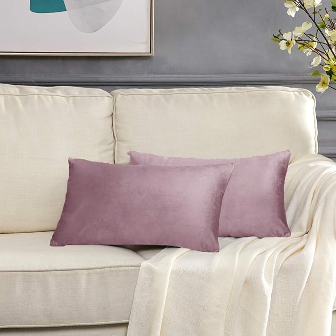 GIGIZAZA Decorative Small Lumbar Pillow Covers,Set of 2 Cushion Covers Velvet Sweet Lilac Pillows,Sofa Throw 12x20 Pillow Covers