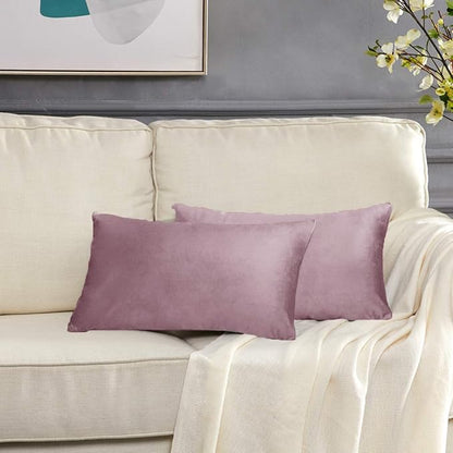 GIGIZAZA Decorative Small Lumbar Pillow Covers,Set of 2 Cushion Covers Velvet Sweet Lilac Pillows,Sofa Throw 12x20 Pillow Covers
