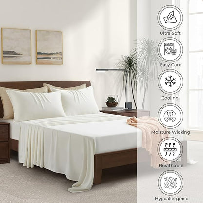 Full Size Sheet Set | 100% Viscose | Organically Grown | Ultra Soft | Cooling Sheets for Hot Sleepers | 17" Deep Pocket [Ivory]