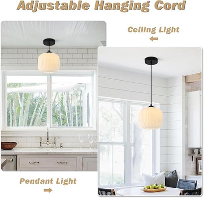 KCO Lighting Frosted White Glass Pendant Light Black Farmhouse Kitchen Light Fixtures Ceiling Hanging Over Table Mid Century Modern Globe Pendant Light Single Hanging Light Fixture