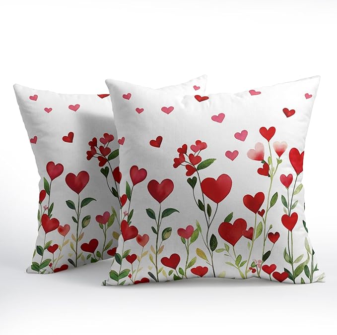 Valentines Day Pillow Covers 24x24 Set of 2 Green Red Heart Throw Pillow Covers Love Pillowcase Linen Decoration Farmhouse Holiday Cozy Soft Cushion Case Couch for Indoor Outdoor Home Decor
