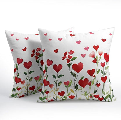 Valentines Day Pillow Covers 24x24 Set of 2 Green Red Heart Throw Pillow Covers Love Pillowcase Linen Decoration Farmhouse Holiday Cozy Soft Cushion Case Couch for Indoor Outdoor Home Decor