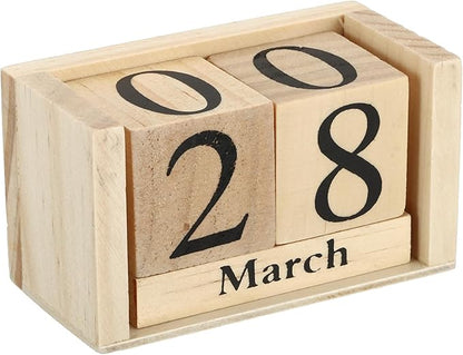 PATIKIL Vintage Wood Block Perpetual Calendar, Reusable Wooden Month Date Display Blocks for Desk Office Home Decoration 3.7", Brown