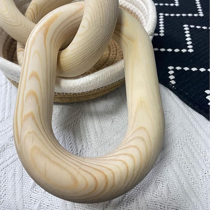 Wood Chain Link Decor | Hand Boho Carved Decor for Table , Shelf Decor Accents , Rustic Farmhouse Aesthetic 5 Link Chain Decor, Home Living Room, Bedroom, Entryway Coffee Table Decor(Wood color)