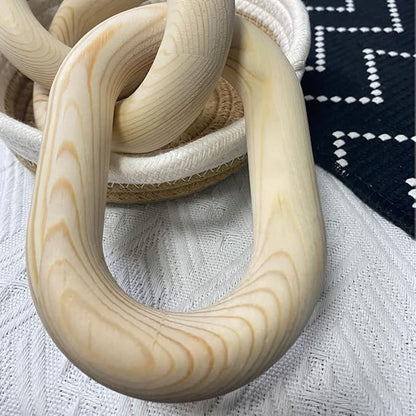 Wood Chain Link Decor | Hand Boho Carved Decor for Table , Shelf Decor Accents , Rustic Farmhouse Aesthetic 5 Link Chain Decor, Home Living Room, Bedroom, Entryway Coffee Table Decor(Wood color)