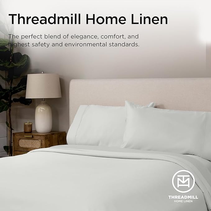 Threadmill Luxury Supima Cotton Sheets, Luxury 1000 Thread Count Soft 100% Cotton Sheets for Full Size Bed, 4 Pc Light Grey Bed Sheets Full Set, 5-Star Hotel Quality Deep Pocket Bed Sheets Set