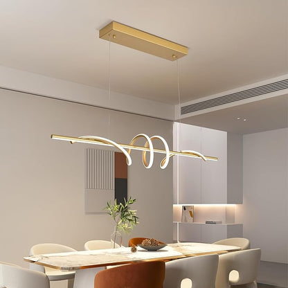 Modern LED Pendant Light, 39.37in Gold Chandelier Dimmable,3000K-6000K Adjustable Color Temperature, Aluminum Modern Kitchen Light Fixture for Dining Room