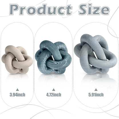 3 Pack Wooden Knot Decorations 3 Color Set Coordinated Boho Nautical Home Decor for Shelf, Wall, Tabletop, Sizes 3.94", 4.72", 5.91"(Gradient Blue)