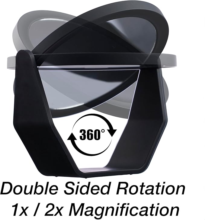 EXPRESSIONS Premium Soft Touch Rotating Mirror - Round Black Vanity Mirror, Handheld or Tabletop, 1x/2x Magnification Makeup Mirror, Small Desk or Travel Mirror