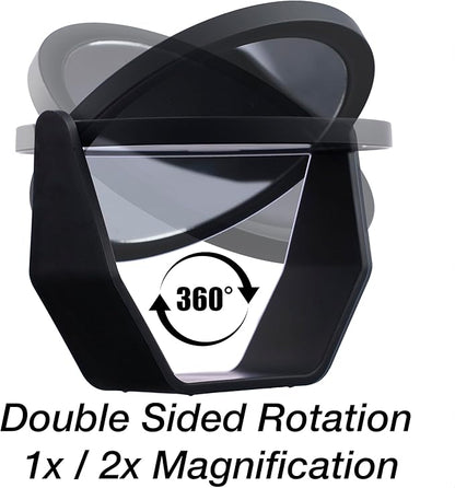 EXPRESSIONS Premium Soft Touch Rotating Mirror - Round Black Vanity Mirror, Handheld or Tabletop, 1x/2x Magnification Makeup Mirror, Small Desk or Travel Mirror