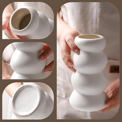 BosilunLife Ceramic Vase with Stacked Bubble Design – Boho Modern Sculptural Flower Vase for Home Decor, Shelf or Table Centerpiece (White)