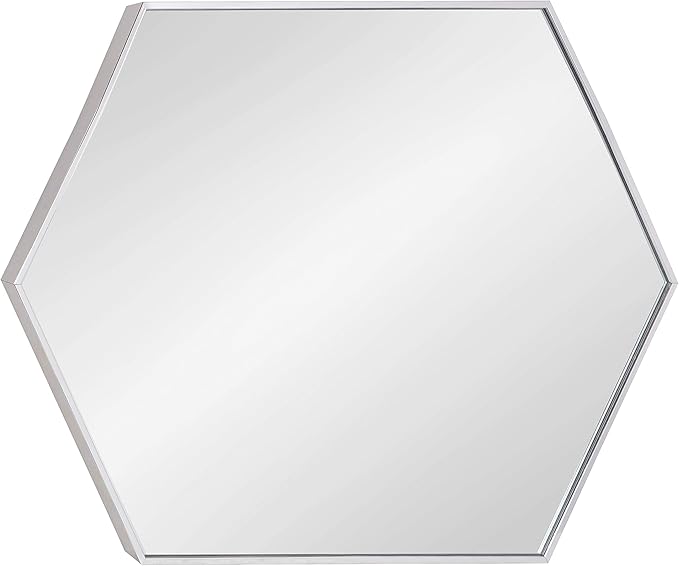 Kate and Laurel Rhodes Modern Hexagon Wall Mirror, 24.75 x 36.75, Silver, Chic Geometric Wall Mirror