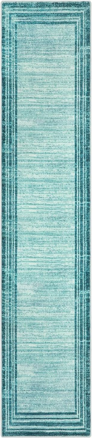 Lahome Abstract Runner Rug,Teal 2.5x12 Hallway Runners Rug Washable Non-Slip Long Kitchen Rugs Runner,Low-Pile Soft Runner Rugs for Hallway 12 ft Minimalist Solid Indoor Carpet Runner for Entryway