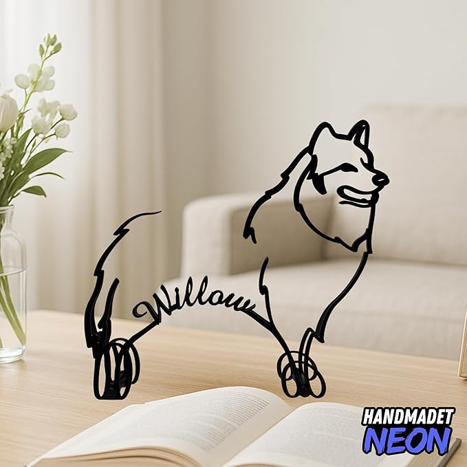 Personalized Samoyed Dog Minimalist Sculpture, Custom Pet Name Metal Desk Decor, Decorative Aesthetic Table Sign Gifts For Dogs Lovers, Kids Room, Home Office Decorations