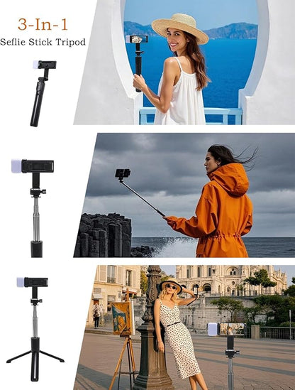 Portable Phone Stand,40 inch Selfie Stick with Remote and Singe Light Compatible for iPhone Android