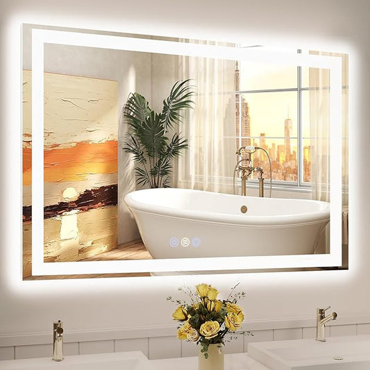 32"x 48" LED Mirror for Bathroom, Front and Backlit Wall LED Vanity Mirror with Lights, Controlled Separately, Stepless Dimmable, Anti Fog, Memory LED Bathroom Mirror(ETL)