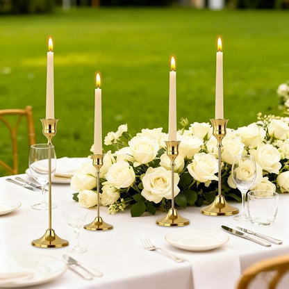 Candlestick Holders 6pcs Gold Candle Holders, Brass Metal Taper Candle Holders, Vintage Modern Decorative Centerpiece Candle Sticks Holder Decor for Table Mantel Wedding Party Housewarming Gift
